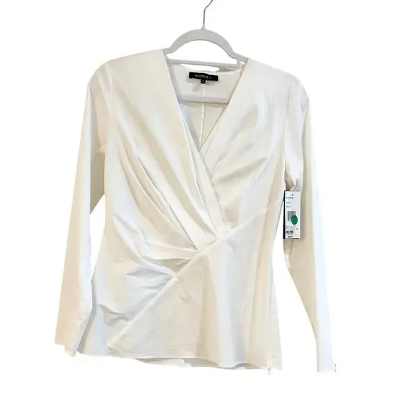 Lafayette 148 New York Ivory Fitted Asymmetrical Wrap Blouse Size 4 NWT 🤍 - Picture 2 of 10